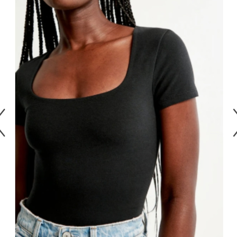 Abercrombie And Fitch Square Neck Bodysuit Black Womens Size Small Short Sleeve
